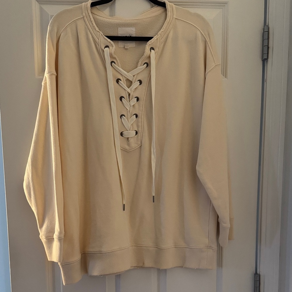 AERIE Cream Lace-Up Sweatshirt